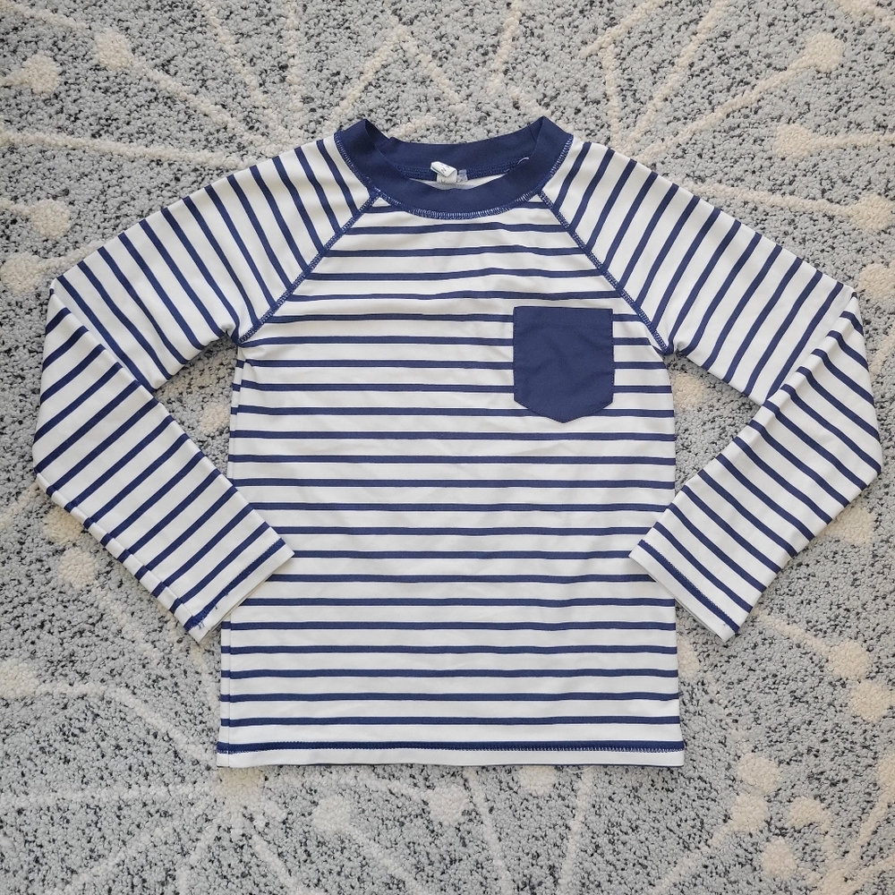 Cabana Life white & navy striped rashguard